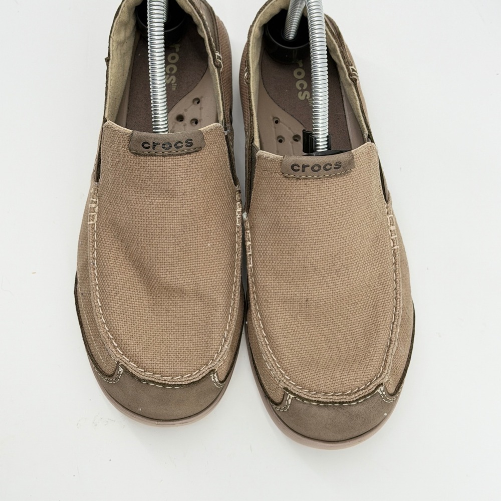 Crocs Santa Cruz Canvas Loafers Mens 8 Khaki Brown Slip On Shoes 201161 - Picture 3 of 10